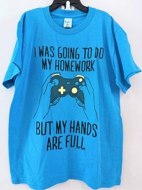 Pacifica Bright Blue Gamer Graphic‎ Tee with Yellow Accents